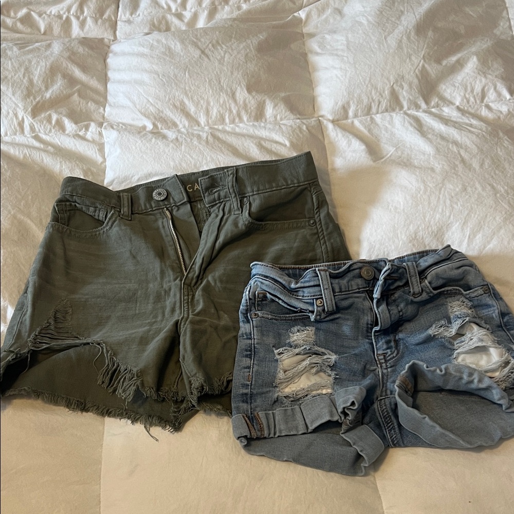 American Eagle Outfitters Olive and Blue Distressed Shorts